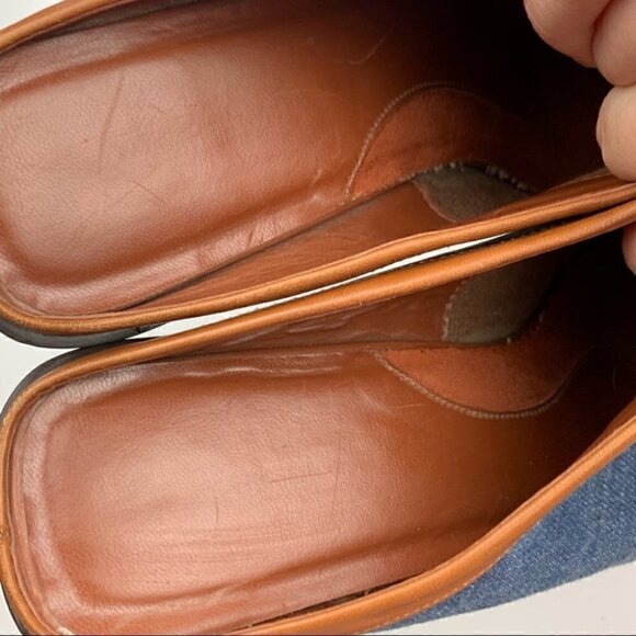 Worthington Napa heels size 8 cognac leather denim square toe mules western 90s - Picture 10 of 11